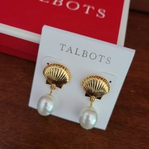 Talbots Gold and White Shell Earrings